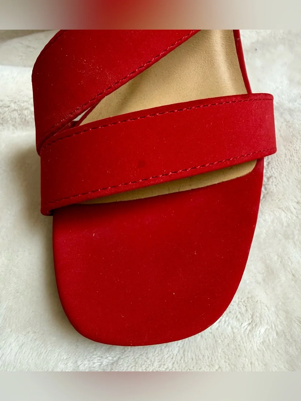 YNot Red Strappy Block Heel Sandals Square Toe Ankle Strap Size 9